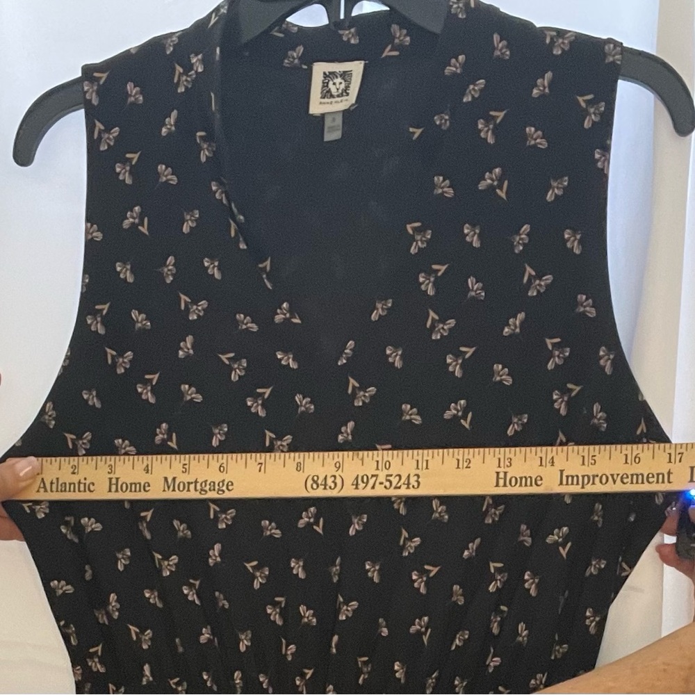Anne Klein Black with pink Floral Print Sleeveless Midi Dress size 6 pockets - Picture 10 of 16